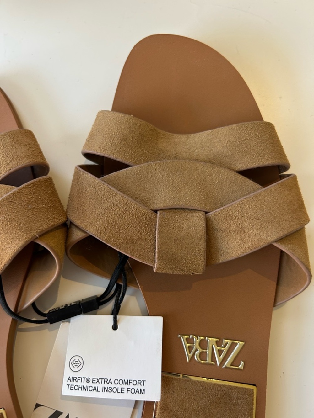 NWT Zara Cognac Brown Knotted Suede Slide Sandals size 41 - Picture 4 of 6